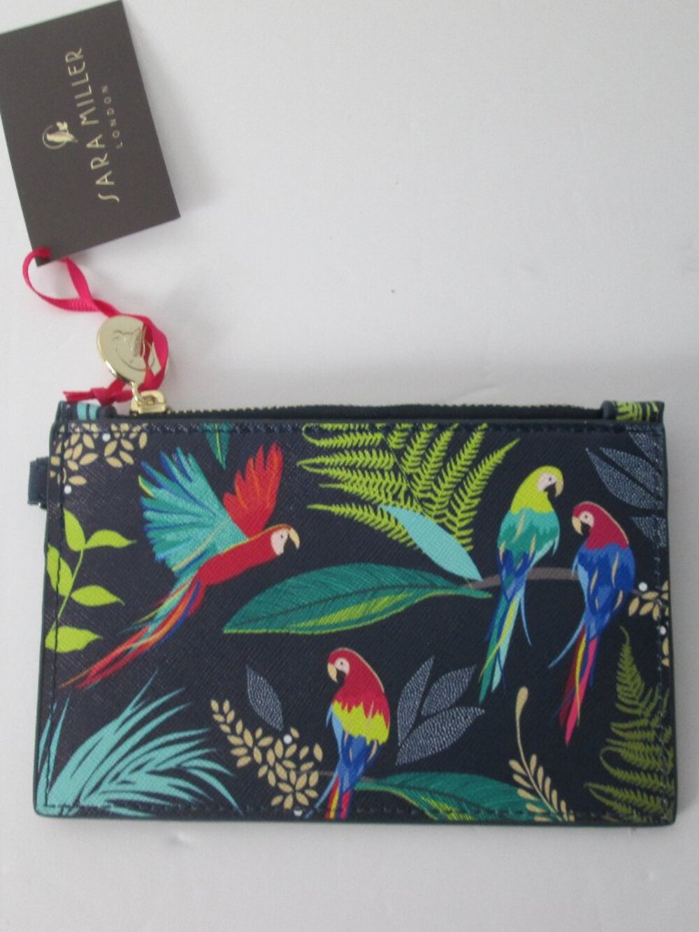 New Sara Miller Parrot Print Coin Purse Wallet 5.5" x 4"  NWT